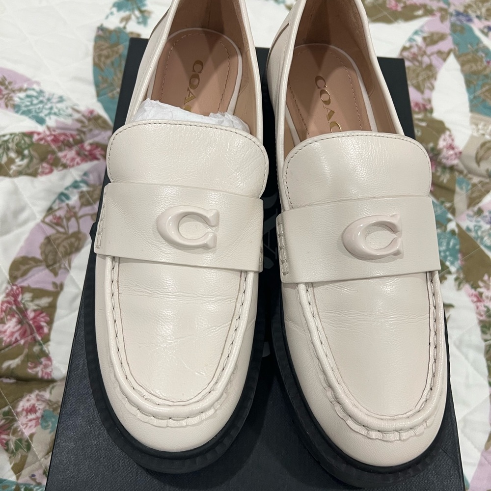 Coach Cream Leather Loafers - Picture 2 of 4